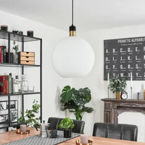 hofstein Suspension Tuvalu Laiton, Noir, 1 lumière* Lampes En Verre
