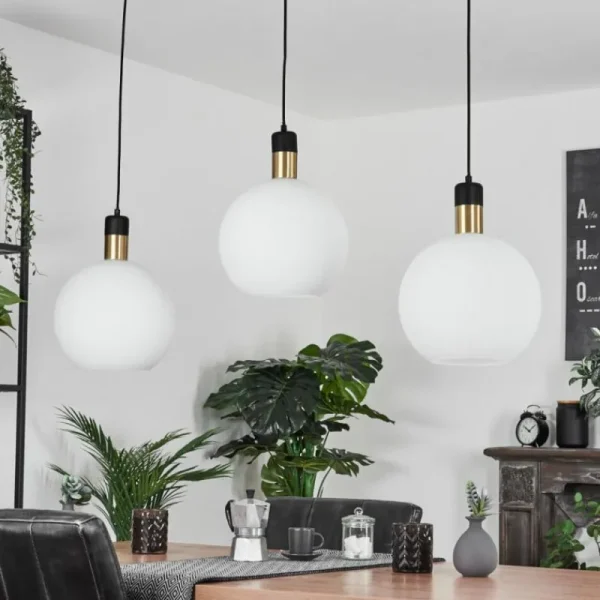 hofstein Suspension Tuvalu Laiton, Noir, 3 lumières* Lampes En Verre