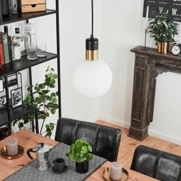 hofstein Suspension Tuvalu Laiton, Noir, 1 lumière* Lampes En Verre