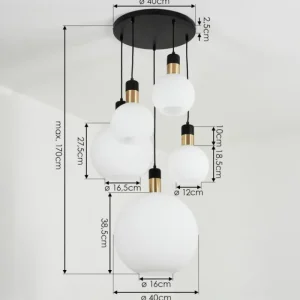 hofstein Suspension Tuvalu Laiton, Noir, 5 lumières* Lampes En Verre