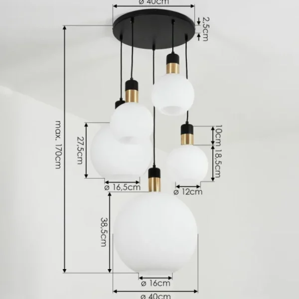 hofstein Suspension Tuvalu Laiton, Noir, 5 lumières* Lampes En Verre