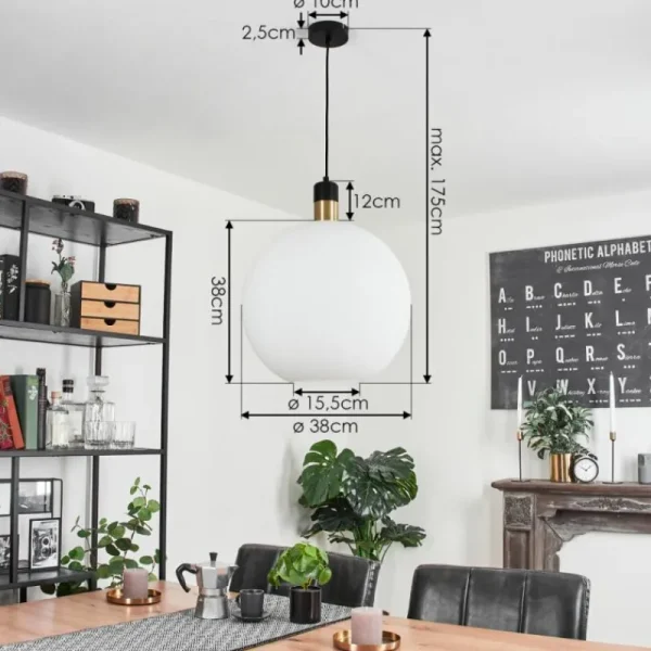 hofstein Suspension Tuvalu Laiton, Noir, 1 lumière* Lampes En Verre