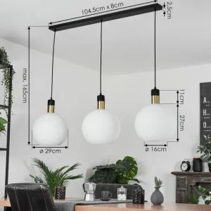 hofstein Suspension Tuvalu Laiton, Noir, 3 lumières* Lampes En Verre