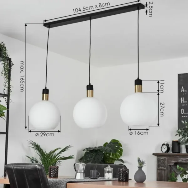 hofstein Suspension Tuvalu Laiton, Noir, 3 lumières* Lampes En Verre