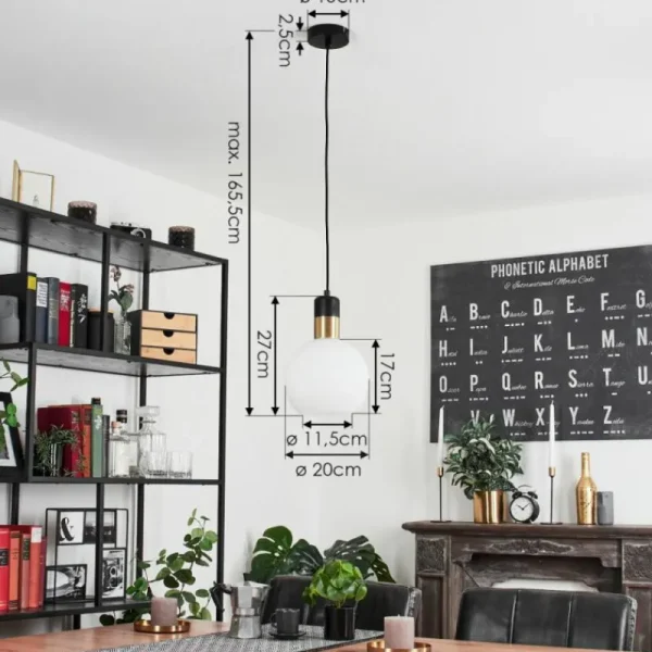 hofstein Suspension Tuvalu Laiton, Noir, 1 lumière* Lampes En Verre
