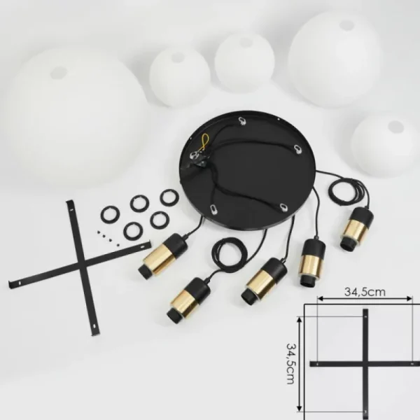 hofstein Suspension Tuvalu Laiton, Noir, 5 lumières* Lampes En Verre