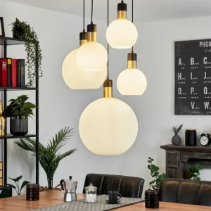 hofstein Suspension Tuvalu Laiton, Noir, 5 lumières* Lampes En Verre