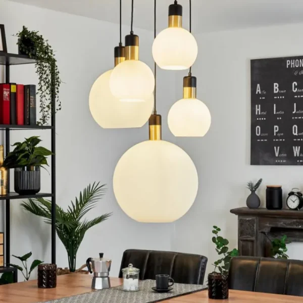 hofstein Suspension Tuvalu Laiton, Noir, 5 lumières* Lampes En Verre