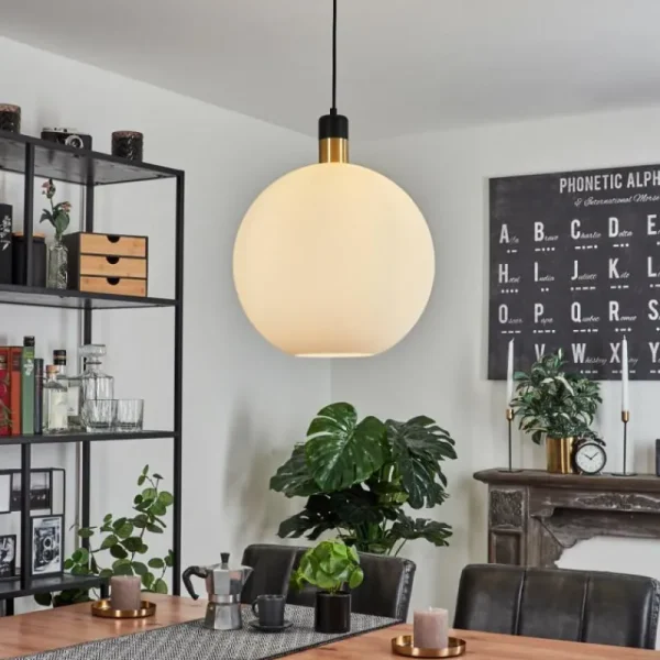 hofstein Suspension Tuvalu Laiton, Noir, 1 lumière* Lampes En Verre