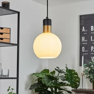 hofstein Suspension Tuvalu Laiton, Noir, 1 lumière* Lampes En Verre