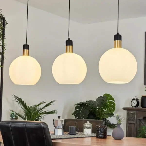 hofstein Suspension Tuvalu Laiton, Noir, 3 lumières* Lampes En Verre