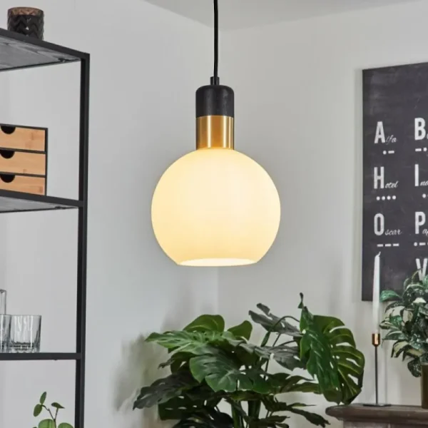 hofstein Suspension Tuvalu Laiton, Noir, 1 lumière* Lampes En Verre