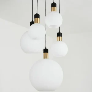 hofstein Suspension Tuvalu Laiton, Noir, 5 lumières* Lampes En Verre