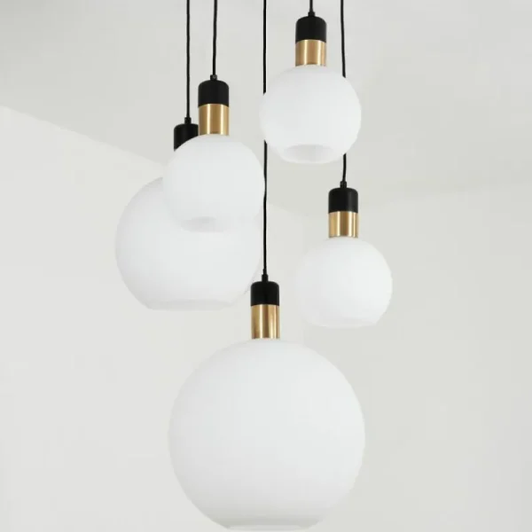 hofstein Suspension Tuvalu Laiton, Noir, 5 lumières* Lampes En Verre