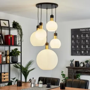 hofstein Suspension Tuvalu Laiton, Noir, 5 lumières* Lampes En Verre