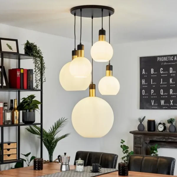 hofstein Suspension Tuvalu Laiton, Noir, 5 lumières* Lampes En Verre