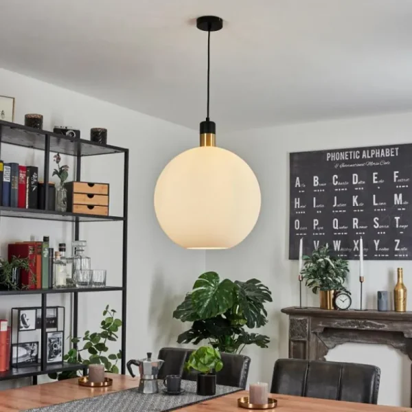 hofstein Suspension Tuvalu Laiton, Noir, 1 lumière* Lampes En Verre