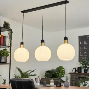 hofstein Suspension Tuvalu Laiton, Noir, 3 lumières* Lampes En Verre