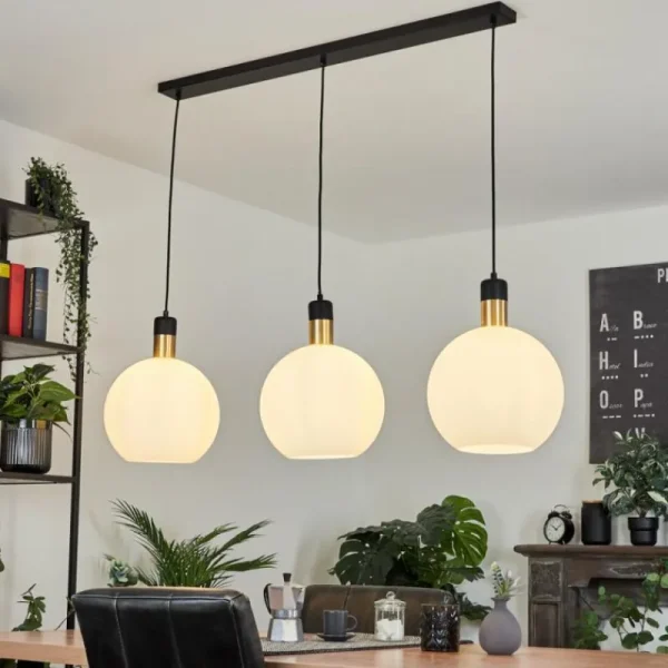 hofstein Suspension Tuvalu Laiton, Noir, 3 lumières* Lampes En Verre
