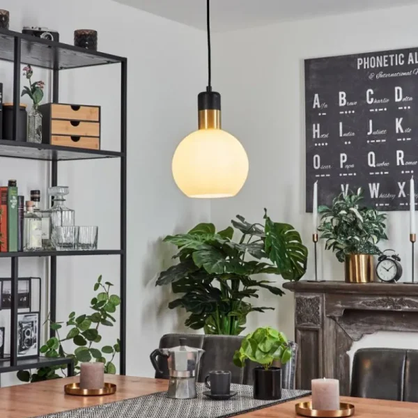 hofstein Suspension Tuvalu Laiton, Noir, 1 lumière* Lampes En Verre