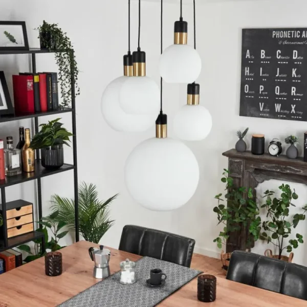 hofstein Suspension Tuvalu Laiton, Noir, 5 lumières* Lampes En Verre