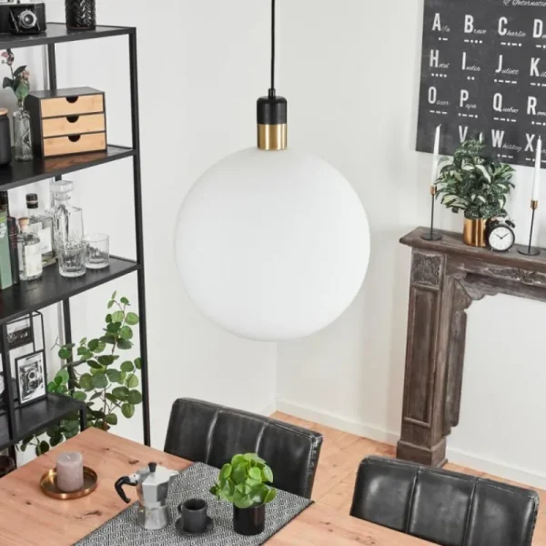 hofstein Suspension Tuvalu Laiton, Noir, 1 lumière* Lampes En Verre
