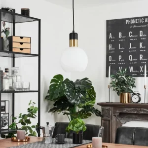 hofstein Suspension Tuvalu Laiton, Noir, 1 lumière* Lampes En Verre