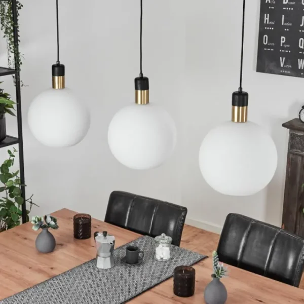hofstein Suspension Tuvalu Laiton, Noir, 3 lumières* Lampes En Verre
