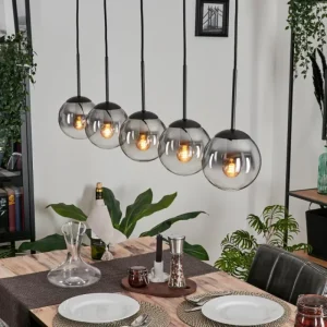 hofstein Suspension - Verre 15 cm Gastor Clair, Fumé, 5 lumières* Lampes Modernes