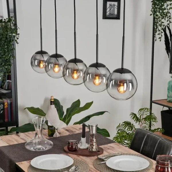 hofstein Suspension - Verre 15 cm Gastor Clair, Fumé, 5 lumières* Lampes Modernes