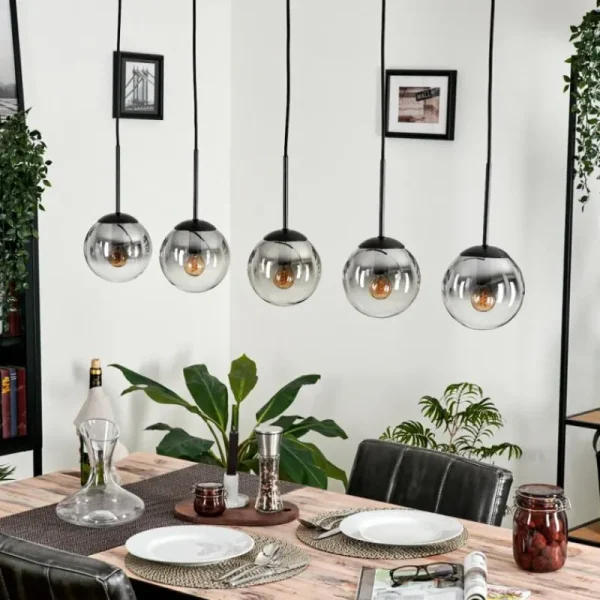 hofstein Suspension - Verre 15 cm Gastor Clair, Fumé, 5 lumières* Lampes Modernes