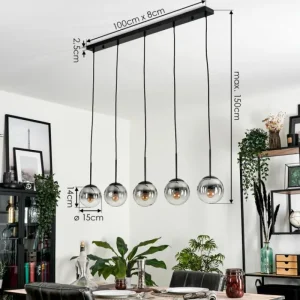 hofstein Suspension - Verre 15 cm Gastor Clair, Fumé, 5 lumières* Lampes Modernes
