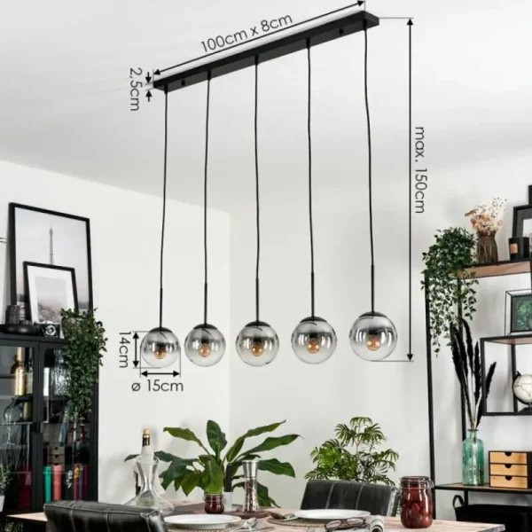 hofstein Suspension - Verre 15 cm Gastor Clair, Fumé, 5 lumières* Lampes Modernes