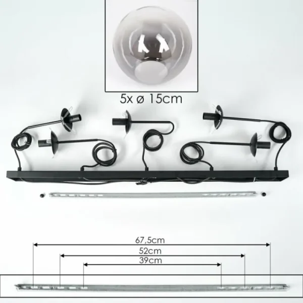 hofstein Suspension - Verre 15 cm Gastor Clair, Fumé, 5 lumières* Lampes Modernes