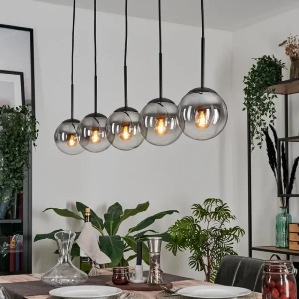 hofstein Suspension - Verre 15 cm Gastor Clair, Fumé, 5 lumières* Lampes Modernes