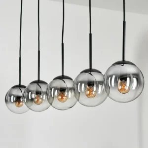 hofstein Suspension - Verre 15 cm Gastor Clair, Fumé, 5 lumières* Lampes Modernes