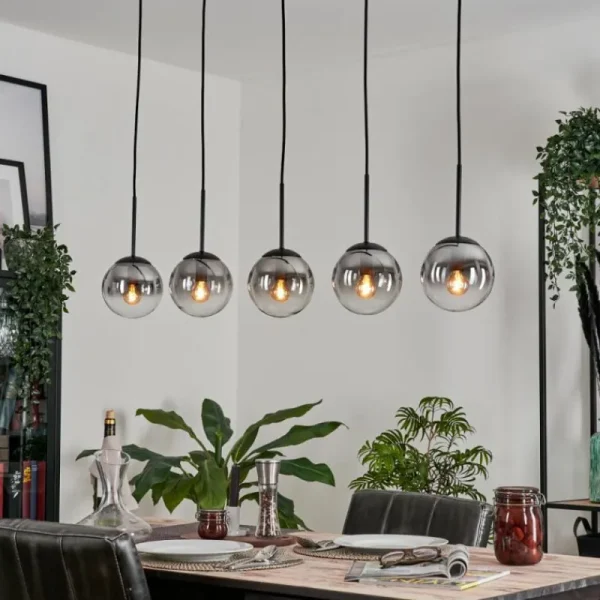 hofstein Suspension - Verre 15 cm Gastor Clair, Fumé, 5 lumières* Lampes Modernes
