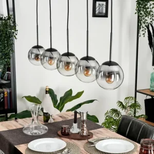 hofstein Suspension - Verre 15 cm Gastor Clair, Fumé, 5 lumières* Lampes Modernes