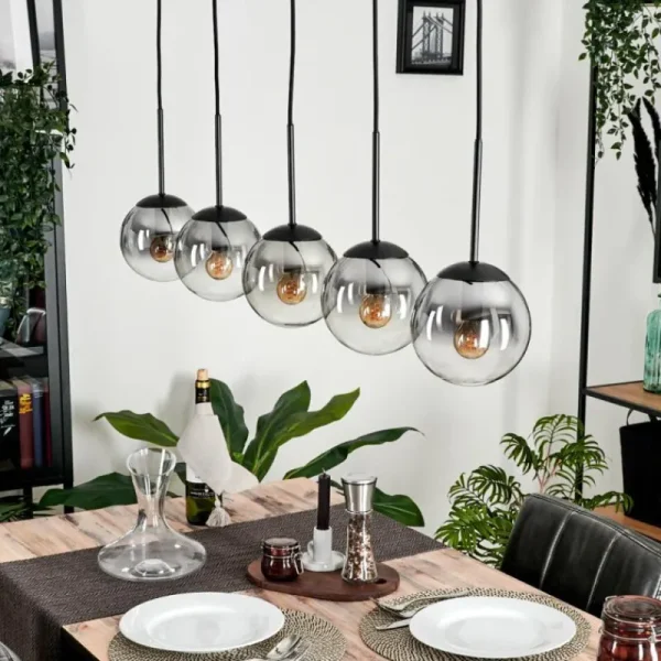 hofstein Suspension - Verre 15 cm Gastor Clair, Fumé, 5 lumières* Lampes Modernes