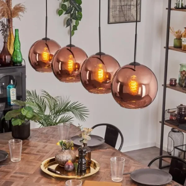 hofstein Suspension - Verre 25 cm Koyoto Cuivré, 4 lumières* Lampes En Verre