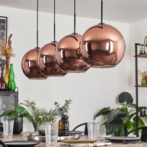 hofstein Suspension - Verre 30 cm Koyoto Cuivré, 4 lumières* Lampes En Verre