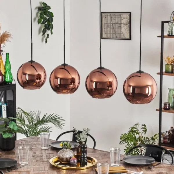 hofstein Suspension - Verre 25 cm Koyoto Cuivré, 4 lumières* Lampes En Verre