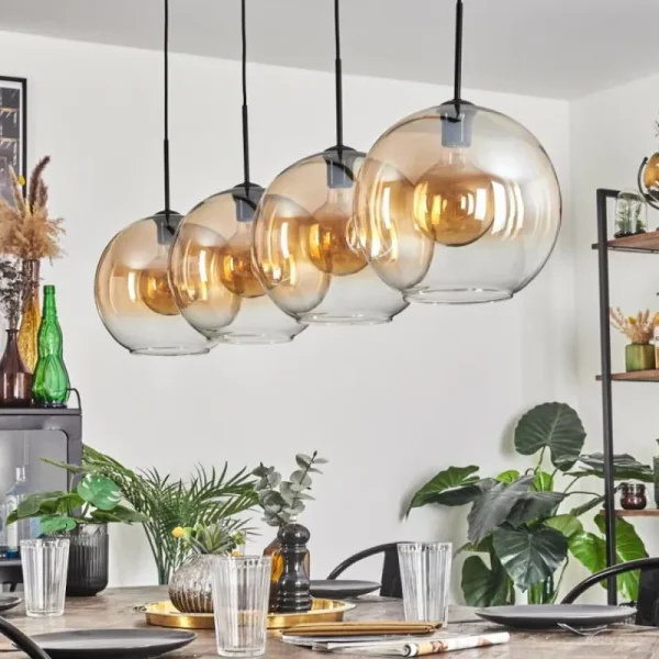 hofstein Suspension - Verre 30 cm Koyoto Ambre, Clair, 4 lumières* Lampes En Verre