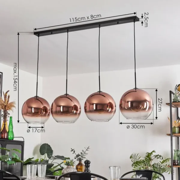 hofstein Suspension - Verre 30 cm Koyoto Clair, Cuivré, 4 lumières* Lampes En Verre