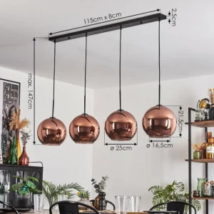 hofstein Suspension - Verre 25 cm Koyoto Cuivré, 4 lumières* Lampes En Verre