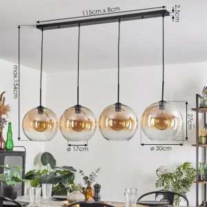 hofstein Suspension - Verre 30 cm Koyoto Ambre, Clair, 4 lumières* Lampes En Verre
