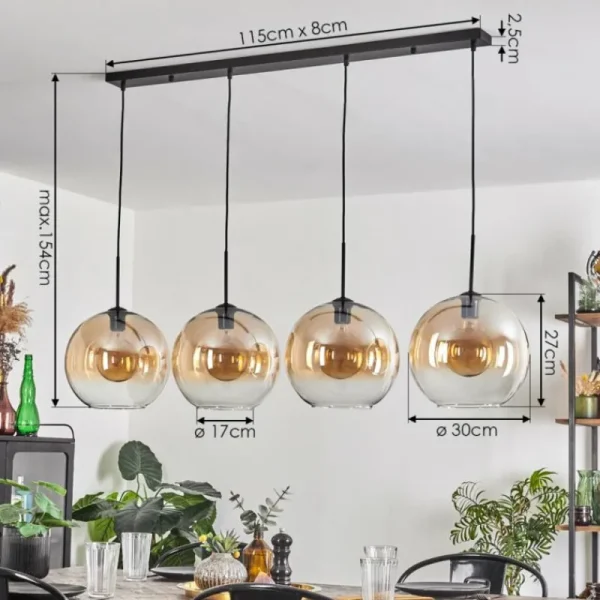 hofstein Suspension - Verre 30 cm Koyoto Ambre, Clair, 4 lumières* Lampes En Verre