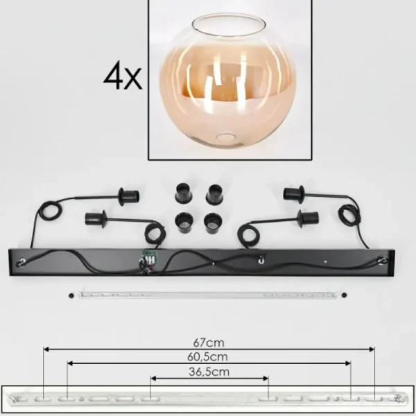 hofstein Suspension - Verre 30 cm Koyoto Ambre, Clair, 4 lumières* Lampes En Verre