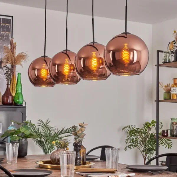 hofstein Suspension - Verre 25 cm Koyoto Cuivré, 4 lumières* Lampes En Verre