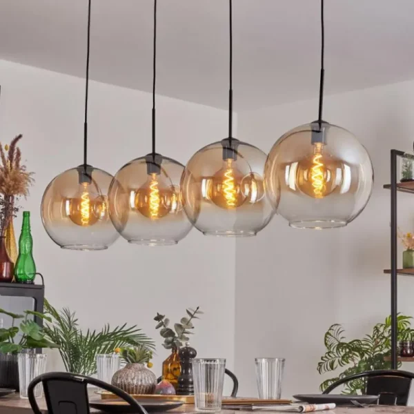 hofstein Suspension - Verre 30 cm Koyoto Ambre, Clair, 4 lumières* Lampes En Verre